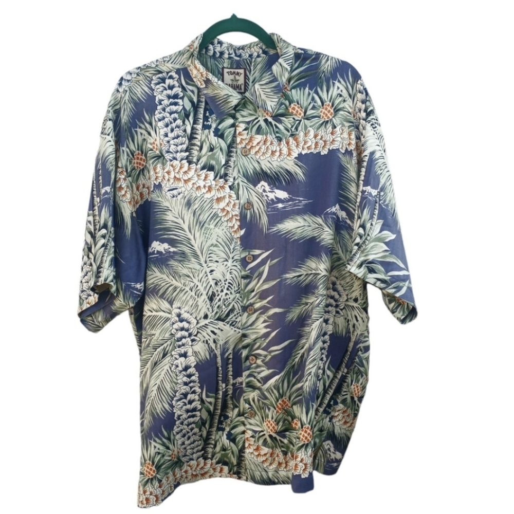 Tommy Bahama Silk Button-up Hawaiian Tropical Green Men Size Large